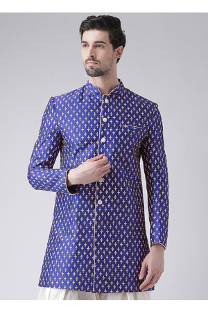 Royal Blue Dupion Silk Plus Size Indo Western Jacket