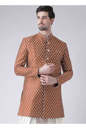 Rust Dupion Silk Plus Size Indo Western Jacket