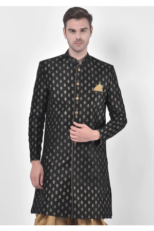 Black Dupion Silk Plus Size Indo Western Jacket