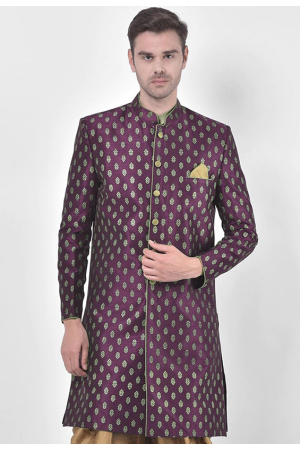 Purple Dupion Silk Plus Size Indo Western Jacket