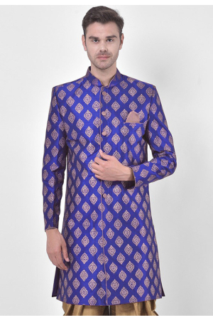 Royal Blue Dupion Silk Plus Size Indo Western Jacket