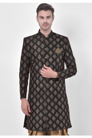 Black Dupion Silk Plus Size Indo Western Jacket