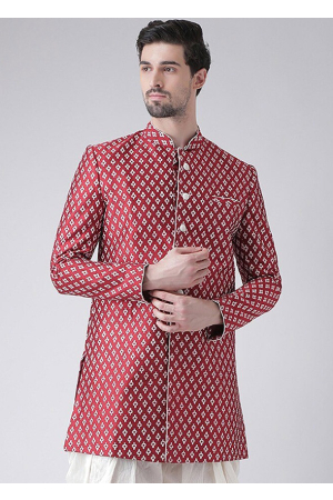 Maroon Dupion Silk Plus Size Indo Western Jacket
