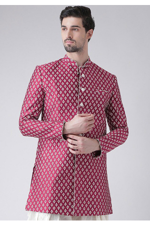 Magenta Dupion Silk Plus Size Indo Western Jacket