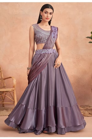 Mauve Designer Lehenga Style Saree