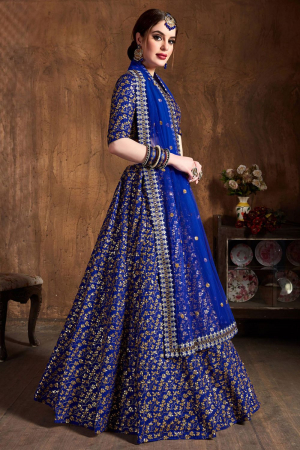 Royal Blue Raw Silk Lehenga Choli with Net Dupatta