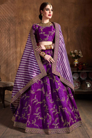 Purple Silk Designer Lehenga Set