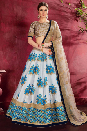 Bollywood Inspired Ice Blue Silk Designer Lehenga Set