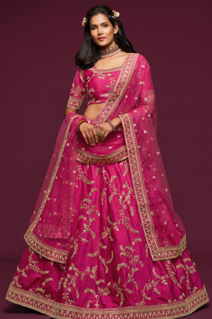 Rani Pink Embroidered Art Silk Lehenga Choli
