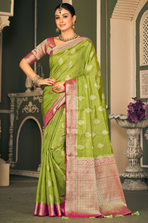 Green Tissue Silk Self Woven Saree