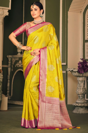 Sunny Yellow Tissue Silk Self Woven Saree