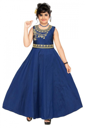 Navy Blue Taffeta Silk Gown