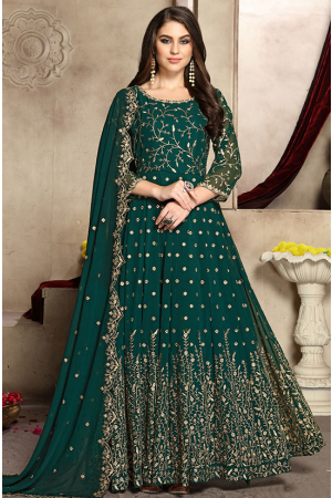 Pine Green Embroidered Georgette Anarkali Suit