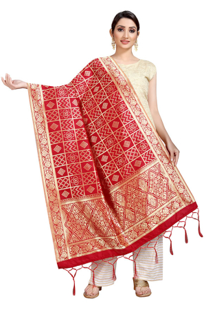 Red Banarasi Silk Dupatta