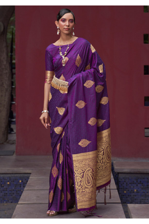 Amethyst Purple Woven Satin Silk Saree