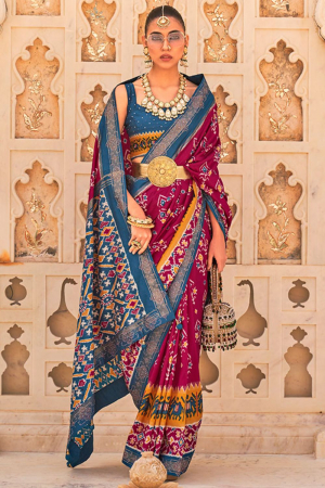 Maroon Embellished Dola Silk Designer Saree