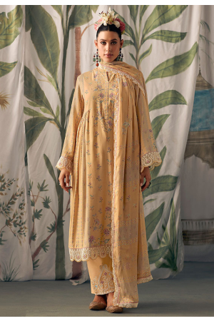 Apricot Embroidered Muslin Trouser Kameez