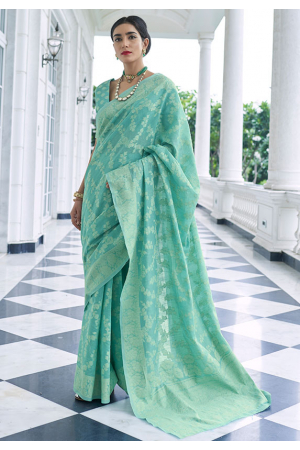 Aqua Mint Lucknowi Woven Silk Saree