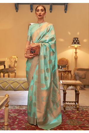 Aqua Mint Zari Weaving Silk Saree