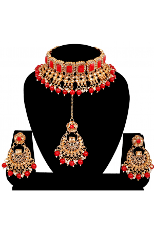Attractive Gold Plated Choker Kundan Necklace Set