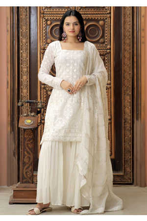 White Readymade Sarara Kameez Suit