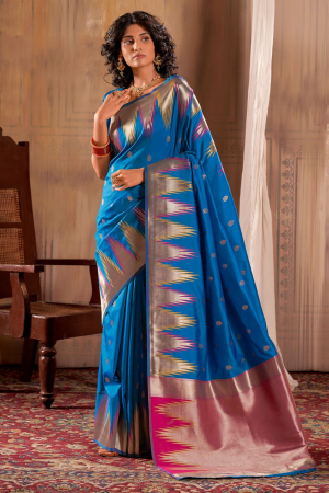 Azure Blue Banarasi Silk Weaving Saree