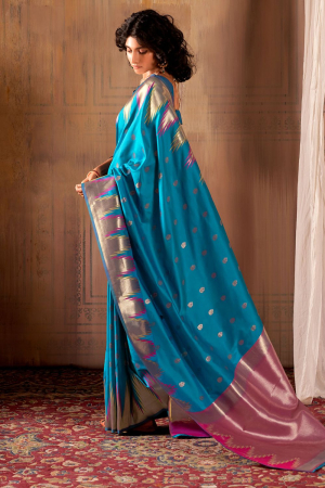 Azure Blue Banarasi Silk Weaving Saree