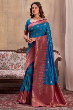 Azure Blue Banarasi Silk Woven Saree