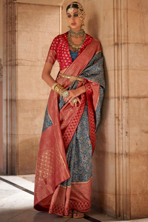 Azure Blue Banarasi Weaving Silk Saree for Ceremonial
