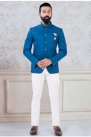 Azure Blue Designer Jodhpuri Suit