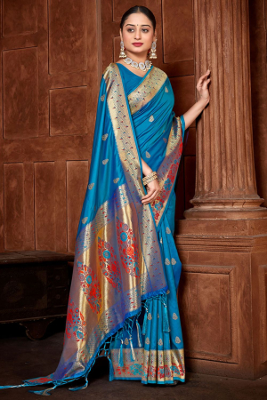 Azure Blue Paithani Silk Woven Saree