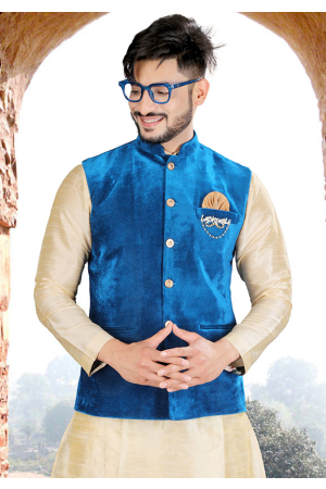 Azure Blue Velvet Nehru Jacket