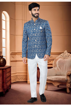 Azure Blue Wedding Wear Jodupuri Suit