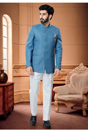 Azure Blue Wedding Wear Jodupuri Suit