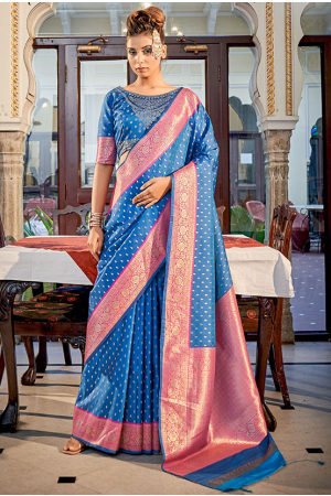 Azure Blue Woven Banarasi Silk Saree
