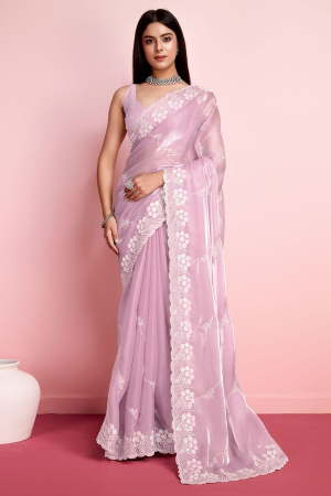 Baby Pink Embroidered Party Wear Saree