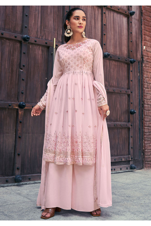 Baby Pink Georgette Readymade Palazzo Kameez