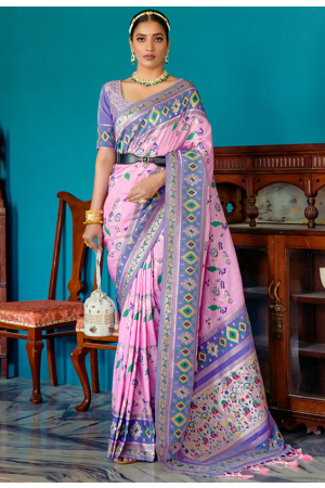 Baby Pink Paithani Silk Zari Woven Saree