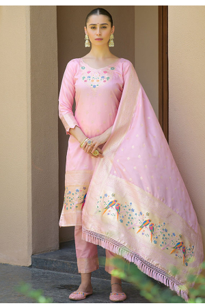 Baby Pink Paithani Zari Woven Banarasi Silk Pant Kameez