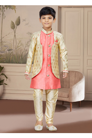 Beige and Pink Boys Indo Western Outfit