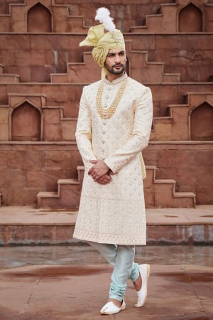 Beige Art Silk Designer Sherwani