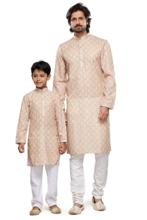 Beige Cotton Father Son Kurta Set Combo