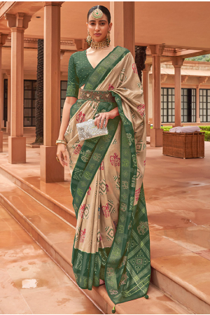 Beige Embellished Patola Silk Saree