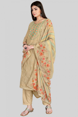 Beige Embroidered Chanderi Silk Pant Kameez