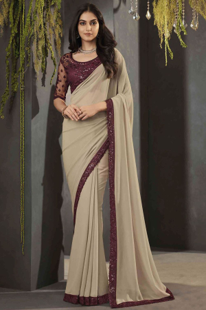 Beige Georgette Saree with Embroidered Blouse
