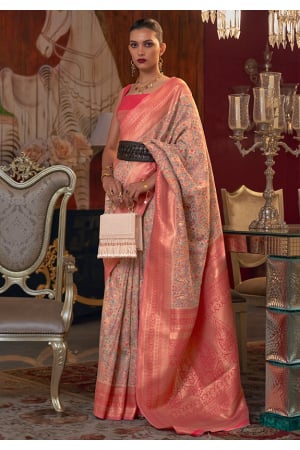 Beige Kashmiri Handloom Weaving Silk Saree