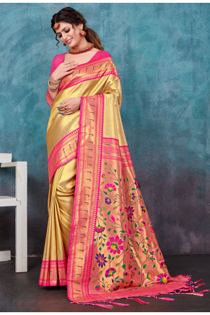 Beige Paithani Silk Woven Saree