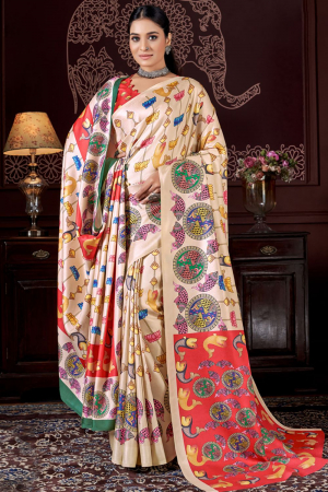 Beige Pashmina Winter Special Saree with Shawl
