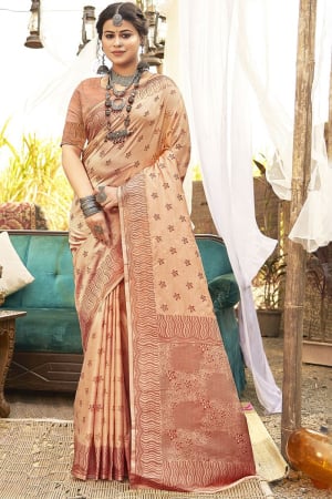 Beige Silk Saree for Festival