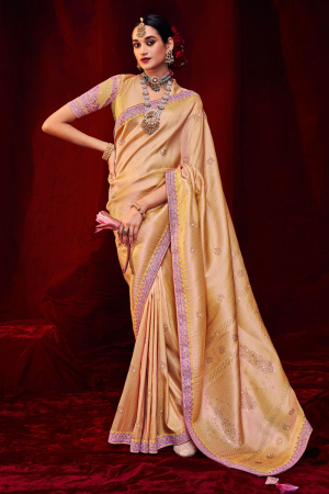 Beige Silk Saree with Embroidered Blouse